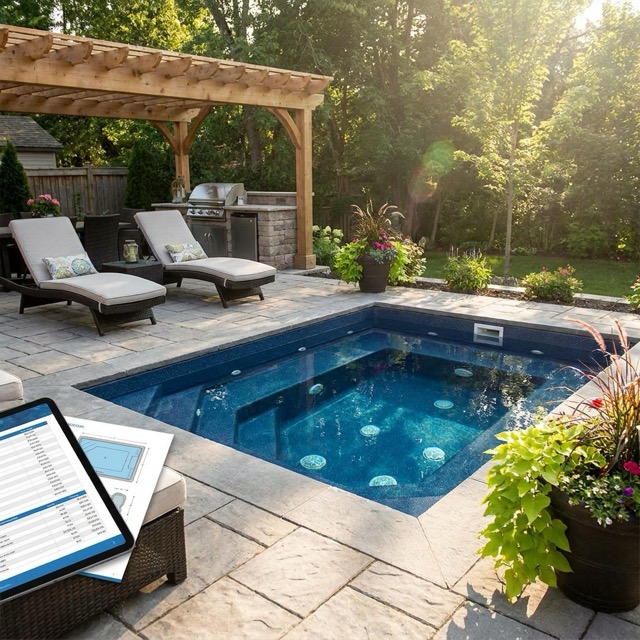 fiberglass cocktail pool cost Maine - sizes and features