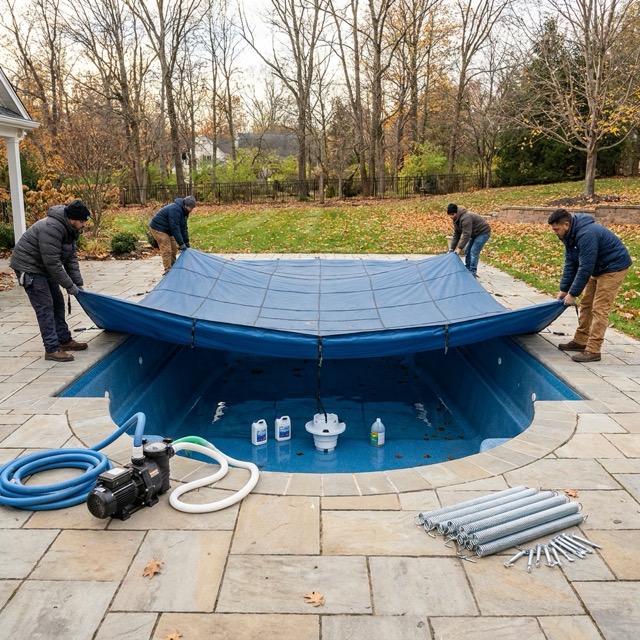 fiberglass pool winterizing Maine - seasonal maintenance