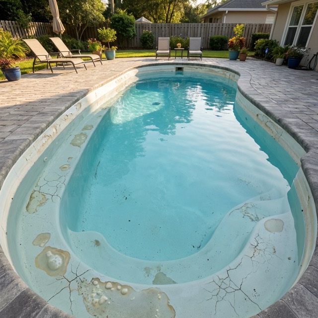 fiberglass pool gelcoat issues Maine - blistering and cracks
