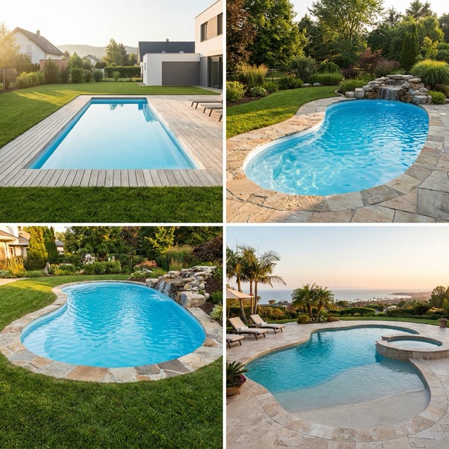 fiberglass pool models Maine - rectangular, kidney, freeform