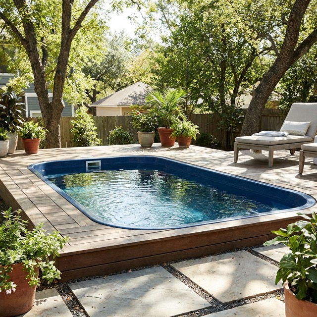 plunge pool Maine - small backyard fiberglass installation